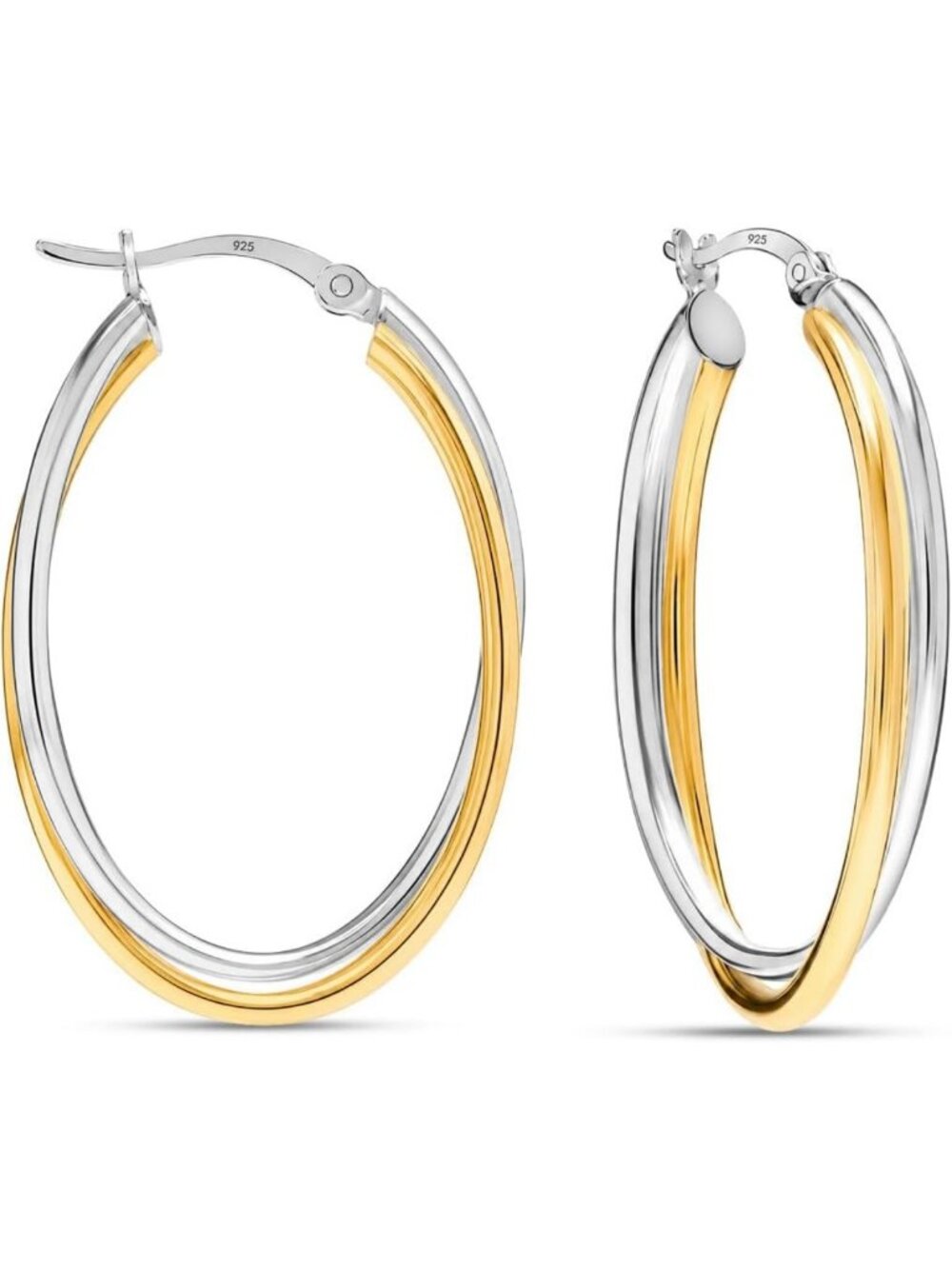 Chunky 925 Sterling Silver Hoop Earrings | Two-Tone Intertwined Oval Design